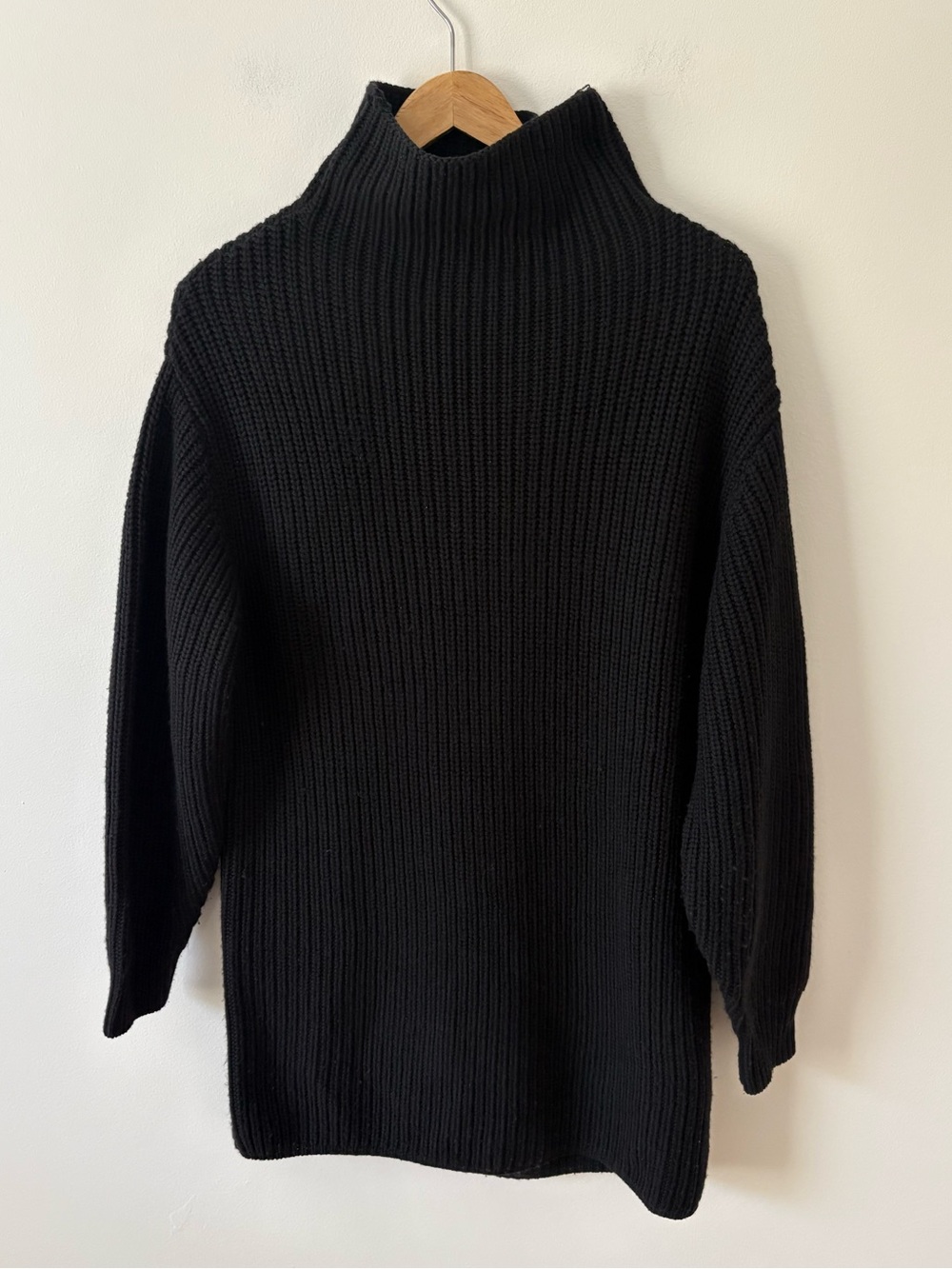 Wilfred Aritzia Black Merino Wool Knit Sweater Dress MockNeck Size XS Minimalist - Picture 2 of 10